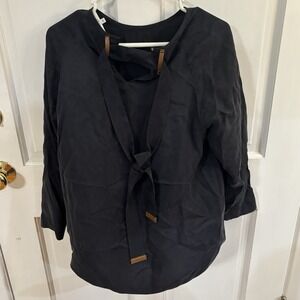 Tibi Tie Back Blouse Leather Accents Blue Size XS